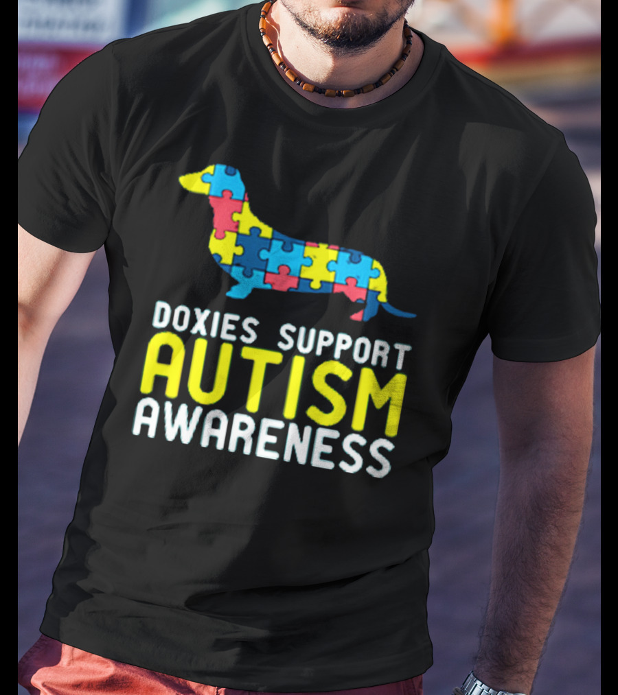 Doxies Support Autism Awareness Puzzle Piece Dachshund T-Shirt