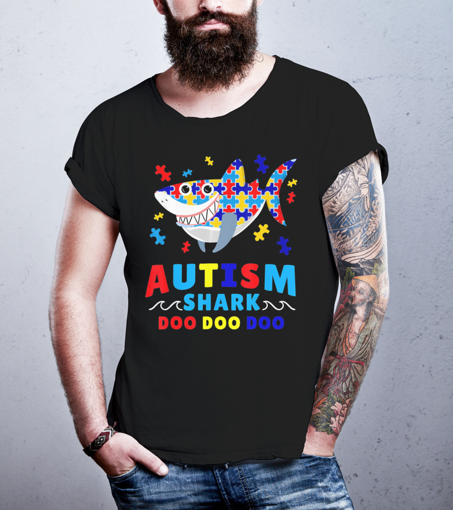 Autism Puzzle Shark Doo Doo Doo Autism Awareness T-Shirt