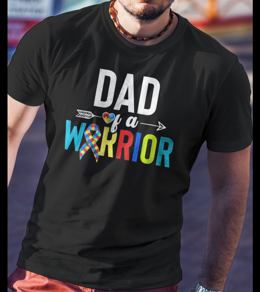 Dad Of A Warrior Autism Puzzle Heart T-Shirt