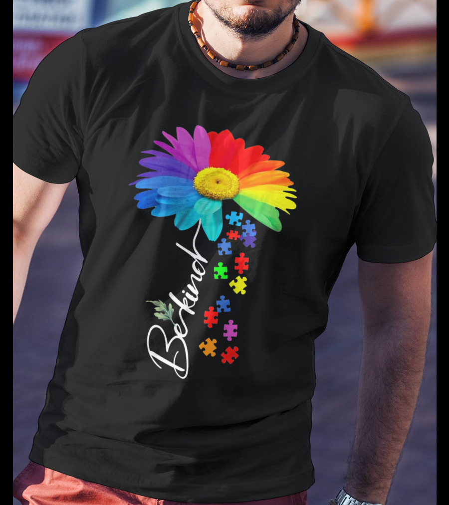Be Kind Autism Awareness Sunflower Puzzle Unity T-Shirt