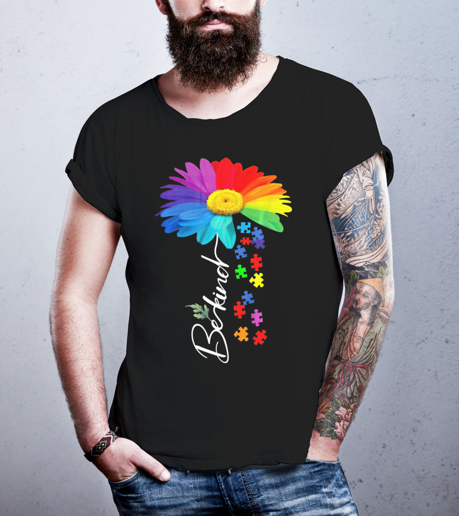 Be Kind Autism Awareness Sunflower Puzzle Unity T-Shirt