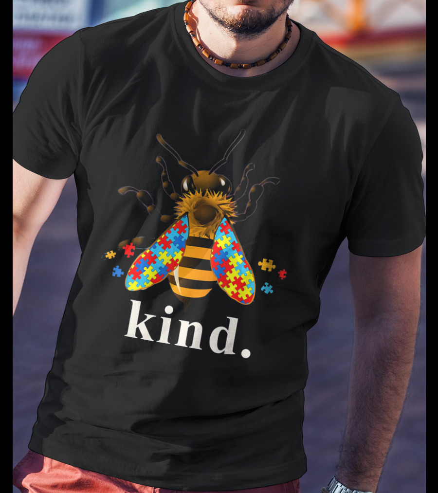 Autism Awareness Bee With Puzzle Piece Wings And Kind Text T-Shirt