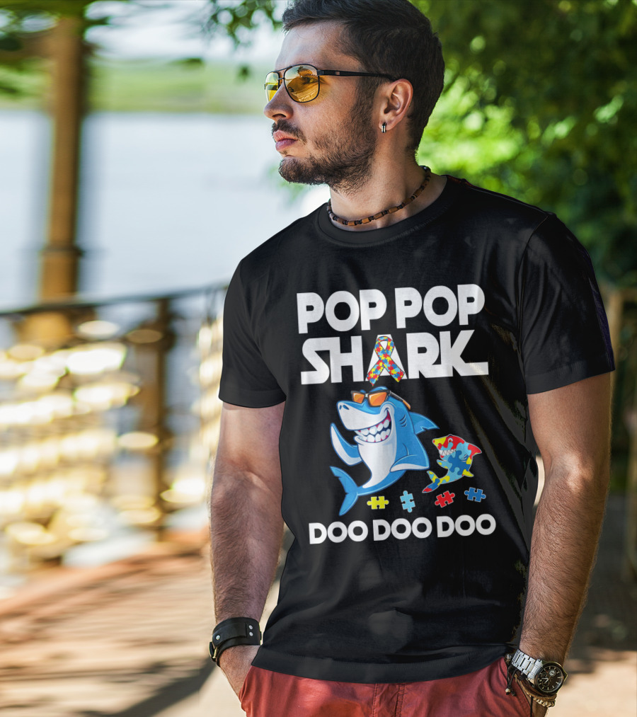 Pop Pop Shark Autism Awareness Doo Doo Doo T-Shirt