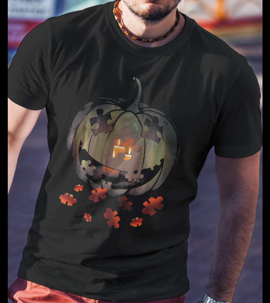 Puzzle Pumpkin Autism Awareness Halloween Jack-o'-Lantern T-Shirt