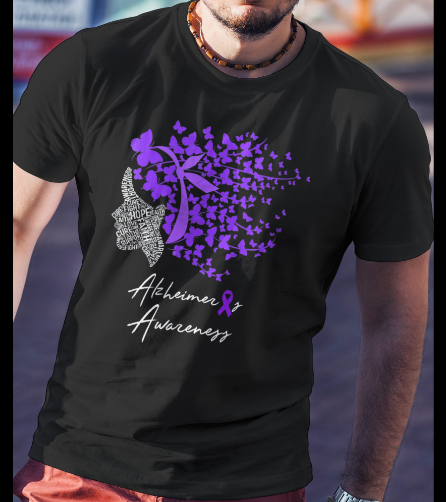 Alzheimers Awareness Hope Courage Faith Empowerment Butterfly T-Shirt
