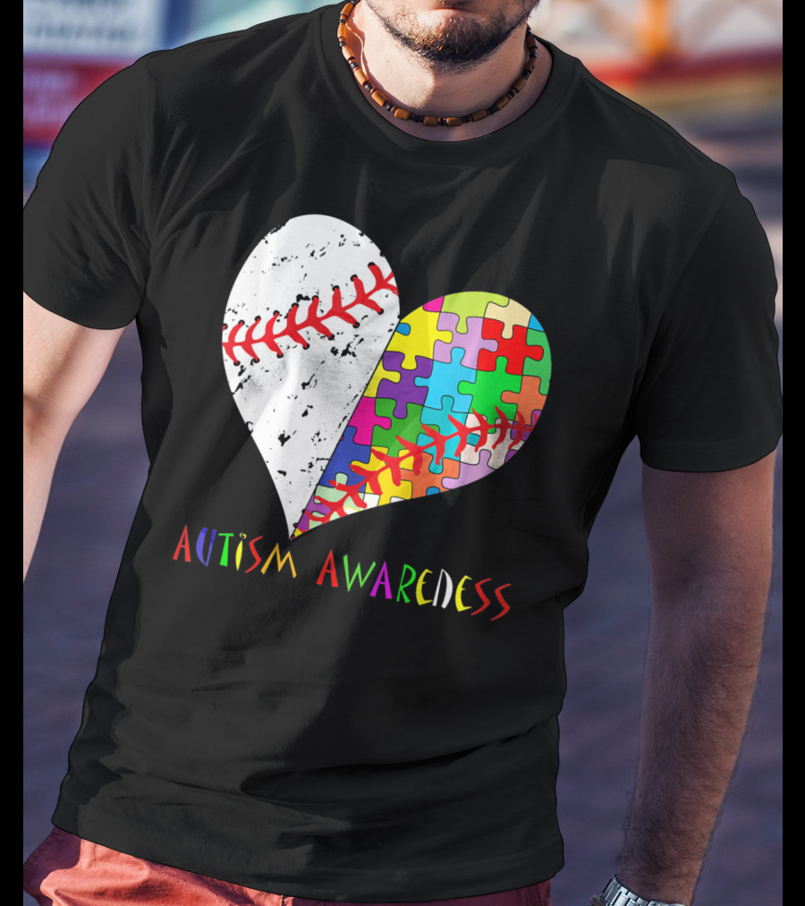 Swing For A Cause Baseball Heart Autism Awareness Puzzle Pieces T-Shirt