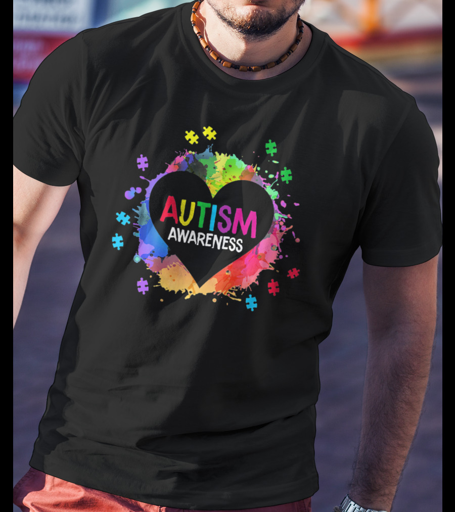 Autism Awareness Colorful Heart Puzzle Splash T-Shirt