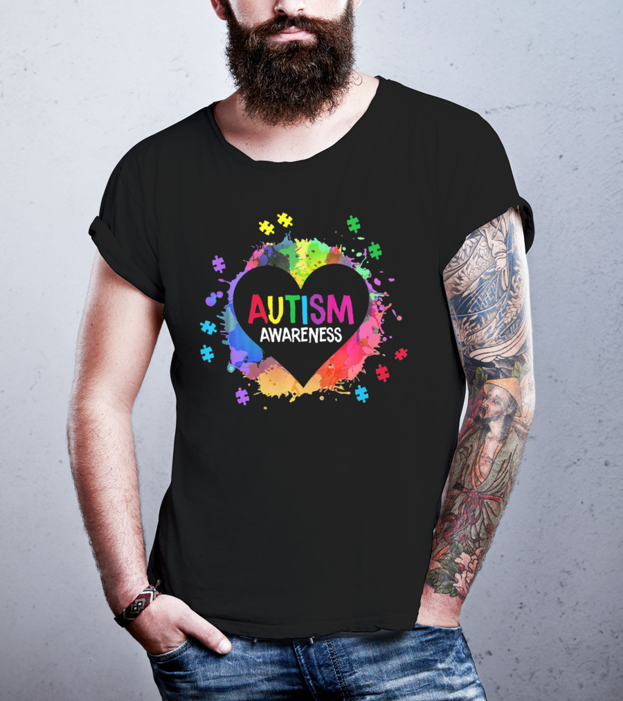 Autism Awareness Colorful Heart Puzzle Splash T-Shirt