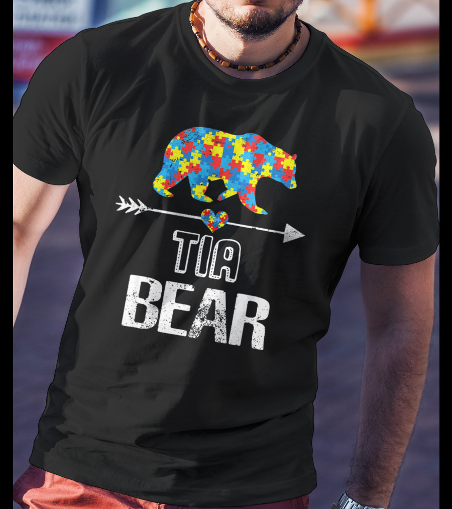 Tia Bear Autism Awareness Puzzle Arrow Love T-Shirt
