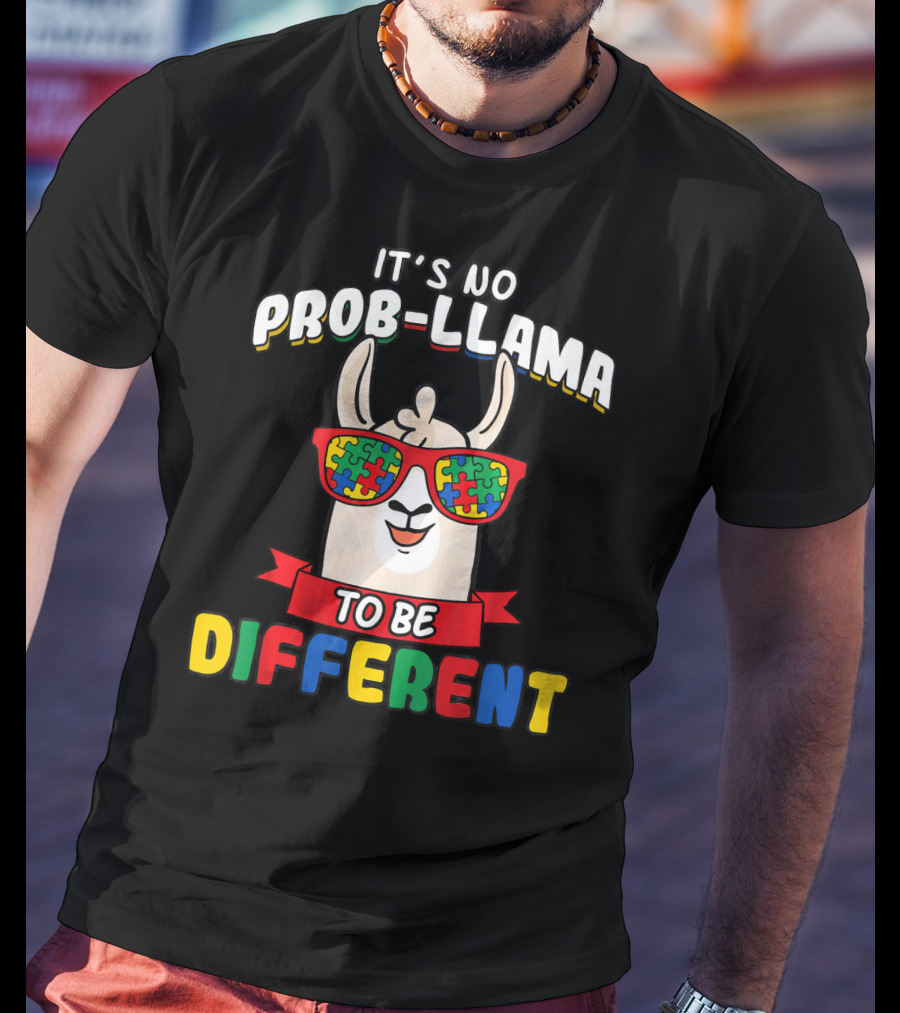 It's No Prob-Llama To Be Different Autism Puzzle Sunglasses T-Shirt