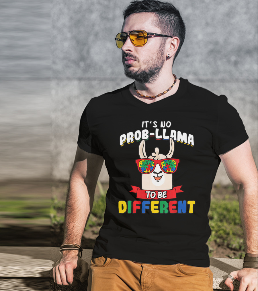 It's No Prob-Llama To Be Different Autism Puzzle Sunglasses T-Shirt