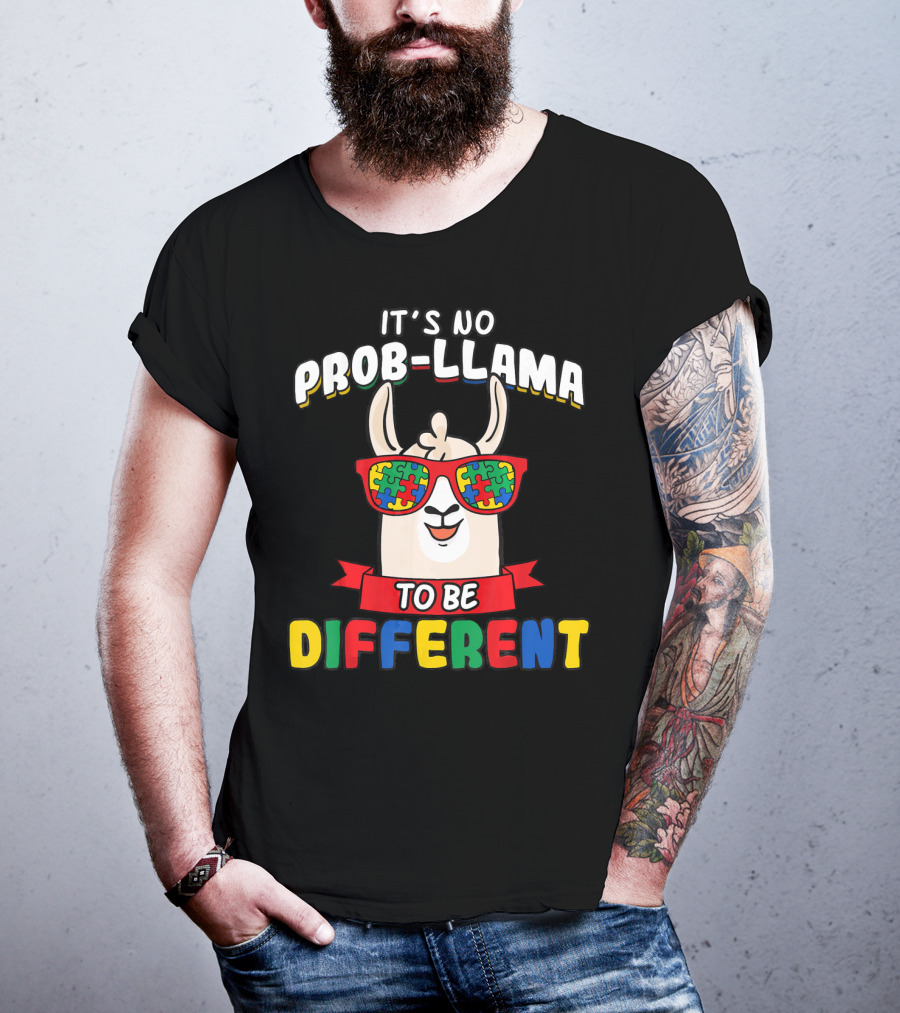 It's No Prob-Llama To Be Different Autism Puzzle Sunglasses T-Shirt