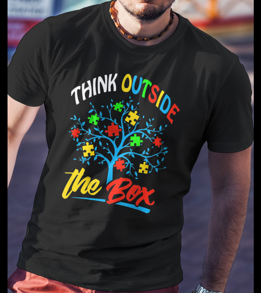 Think Outside The Box Puzzle Tree Autism Awareness T-Shirt