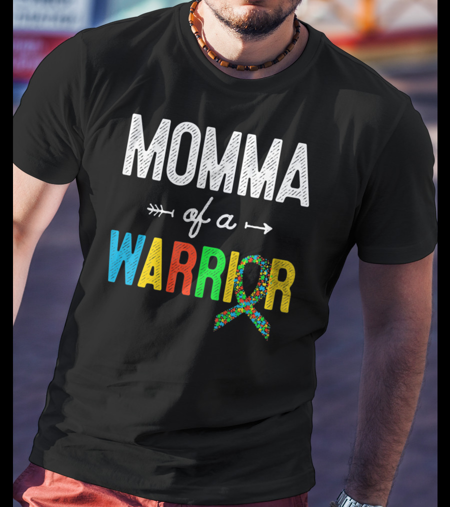 Momma Of A Warrior Autism Awareness Puzzle T-Shirt
