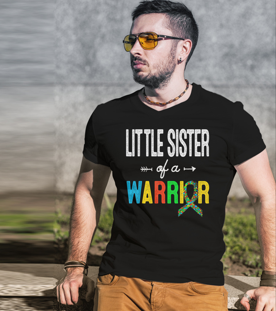 Little Sister Of A Warrior Autism Awareness T-Shirt