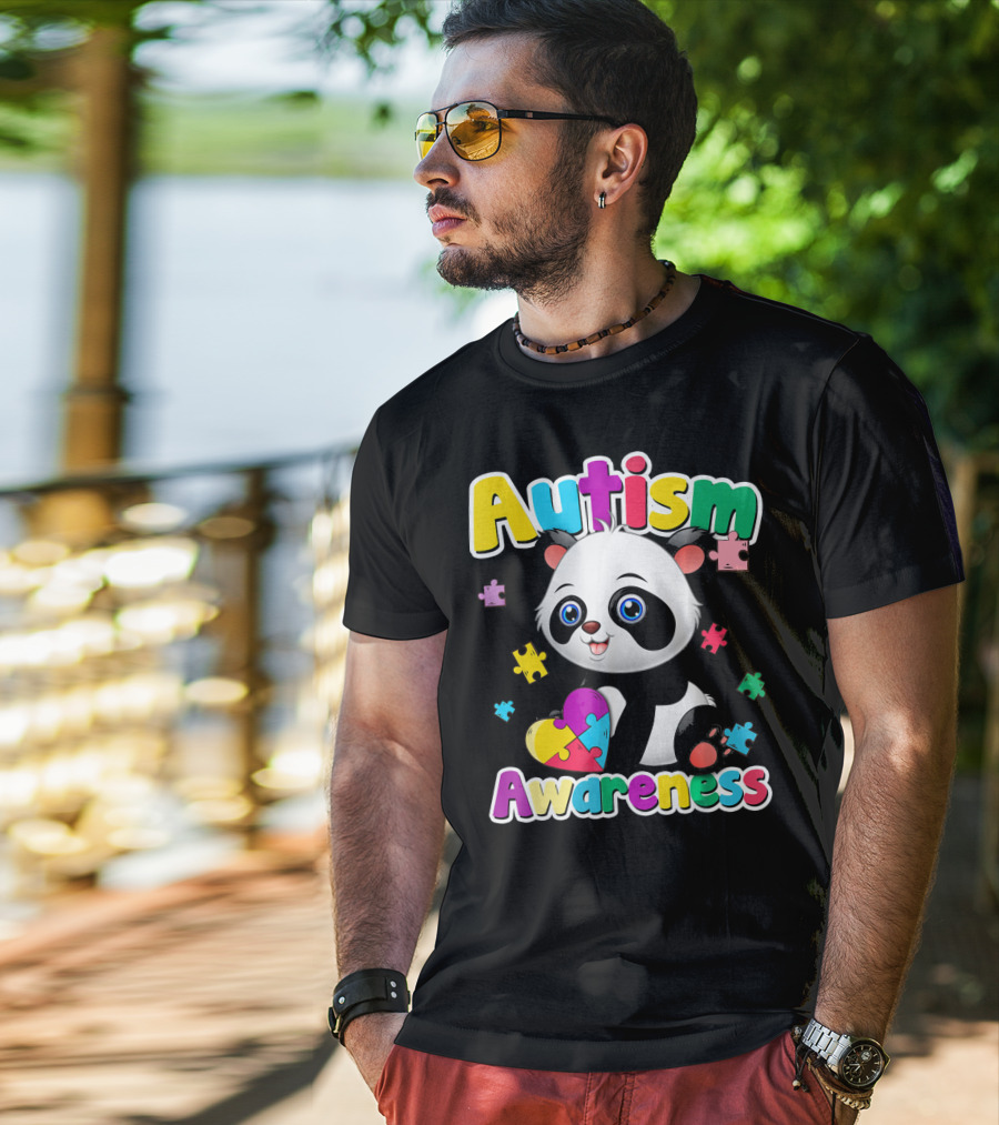 Autism Awareness Panda Heart Puzzle T-Shirt