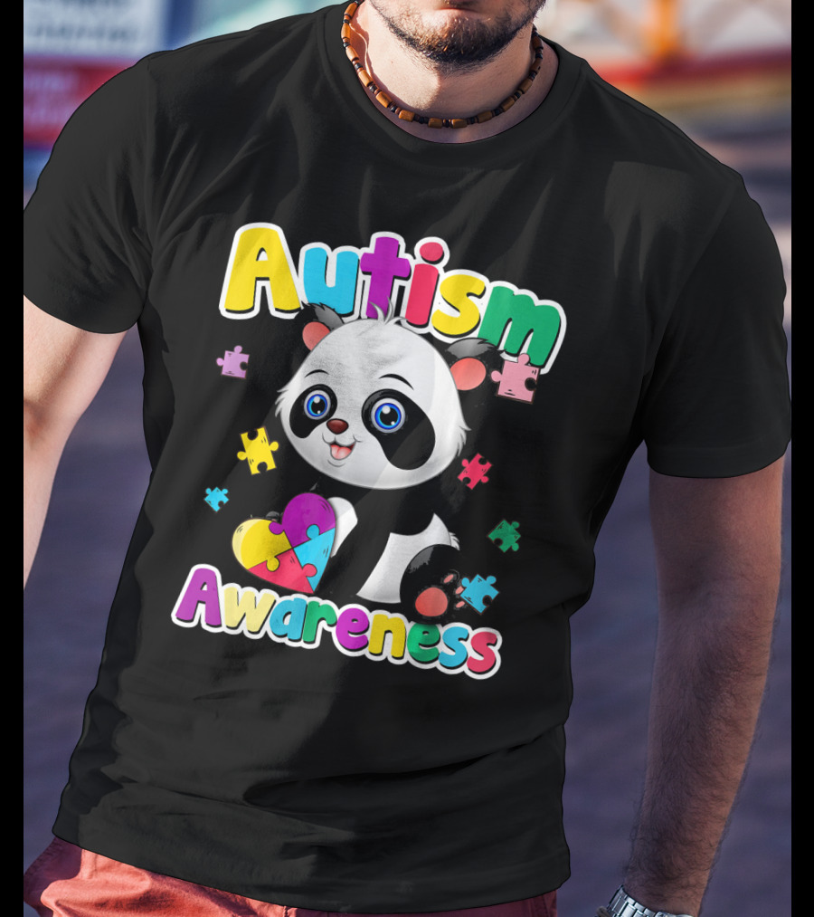 Autism Awareness Panda Heart Puzzle T-Shirt