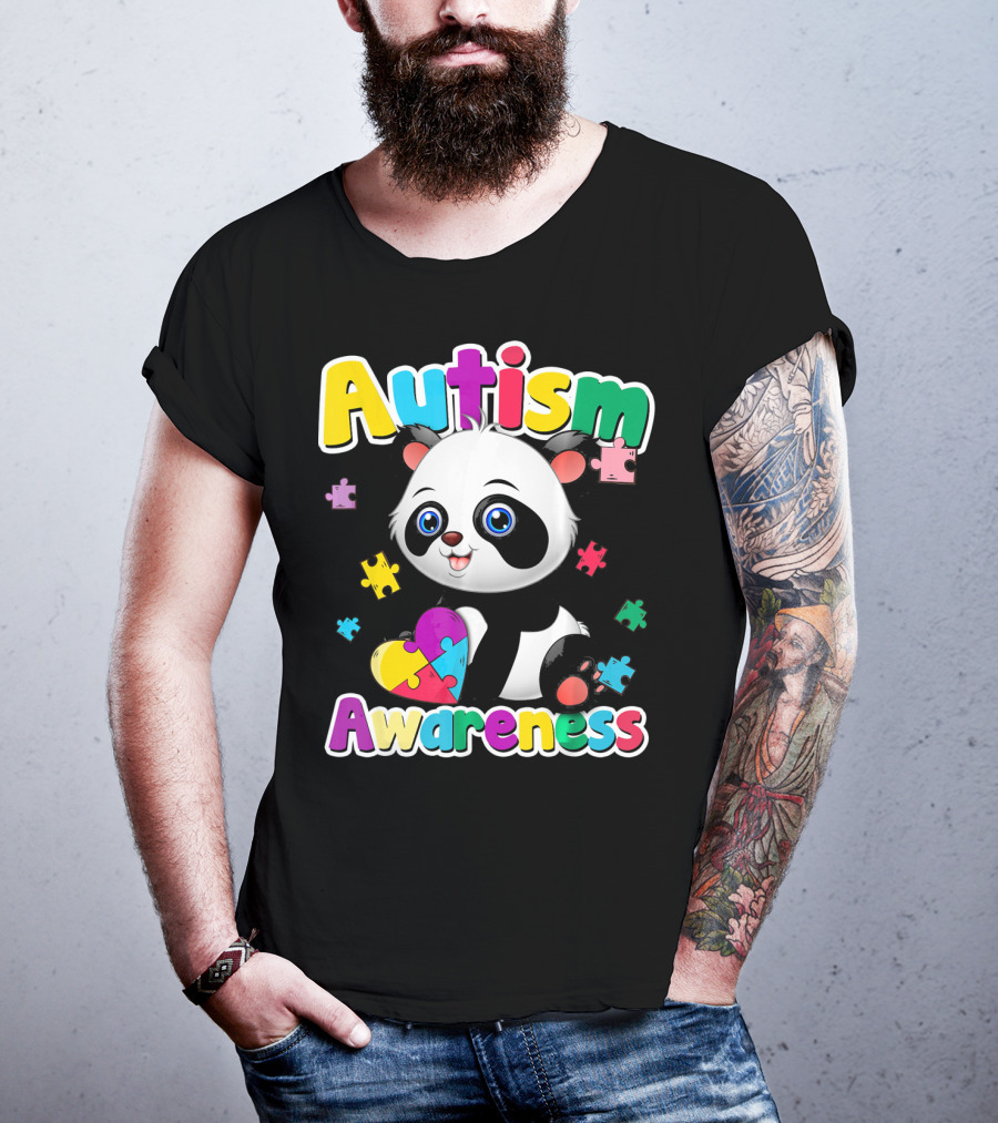 Autism Awareness Panda Heart Puzzle T-Shirt