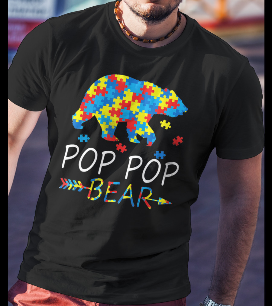 Pop Pop Bear Puzzle Autism Awareness Mens T-Shirt