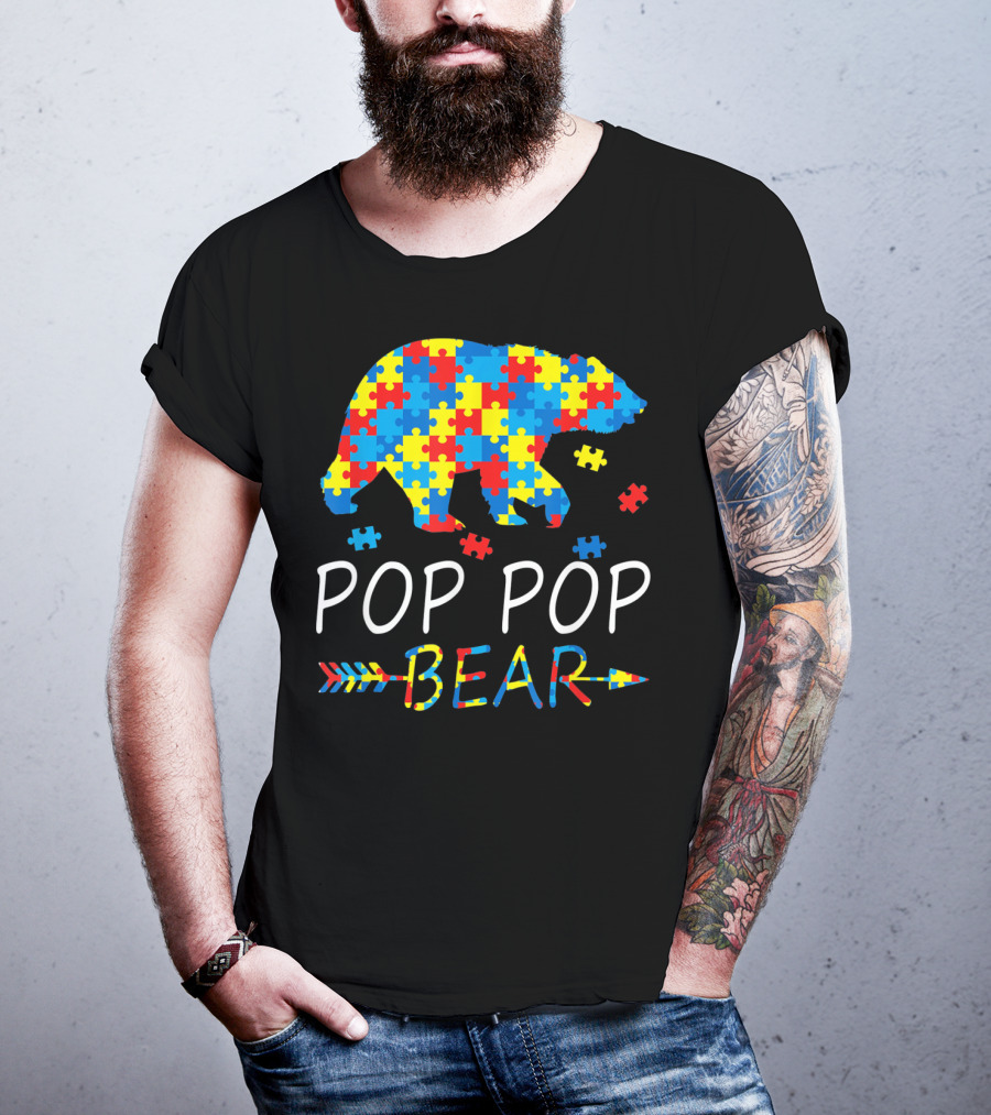 Pop Pop Bear Puzzle Autism Awareness Mens T-Shirt