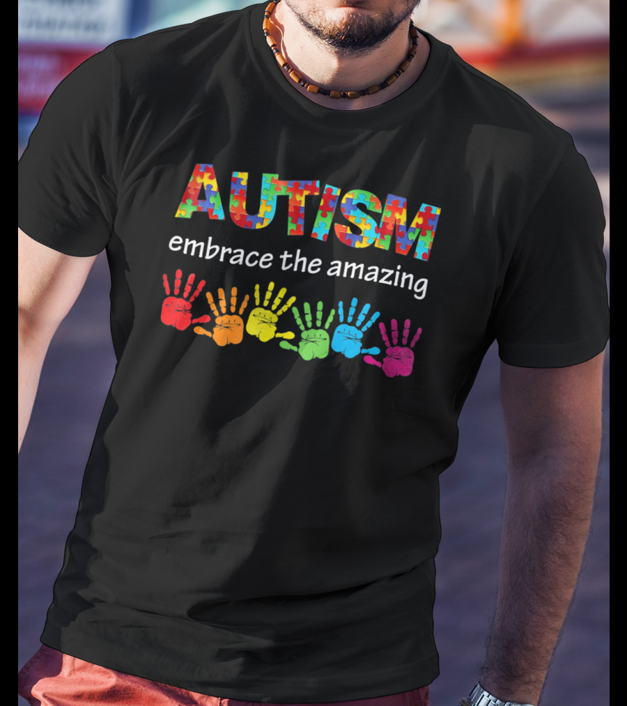 AUTISM Embrace The Amazing Rainbow Handprints Puzzle T-Shirt