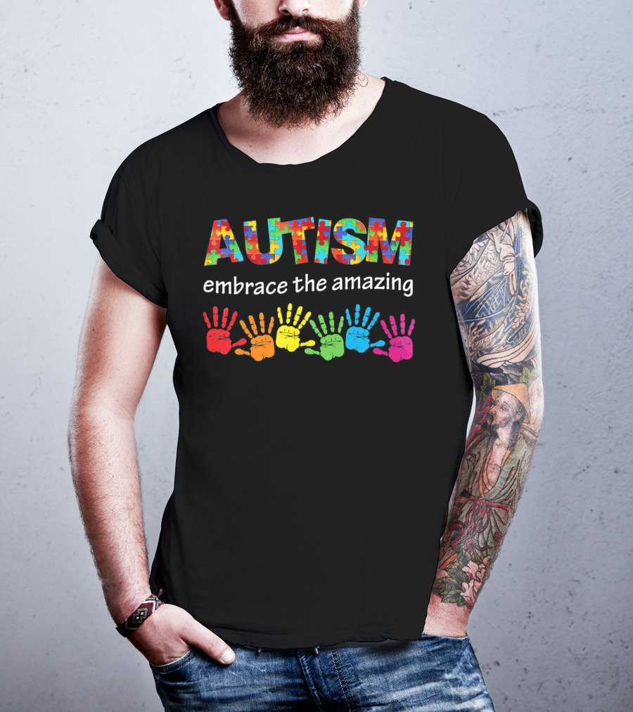 AUTISM Embrace The Amazing Rainbow Handprints Puzzle T-Shirt