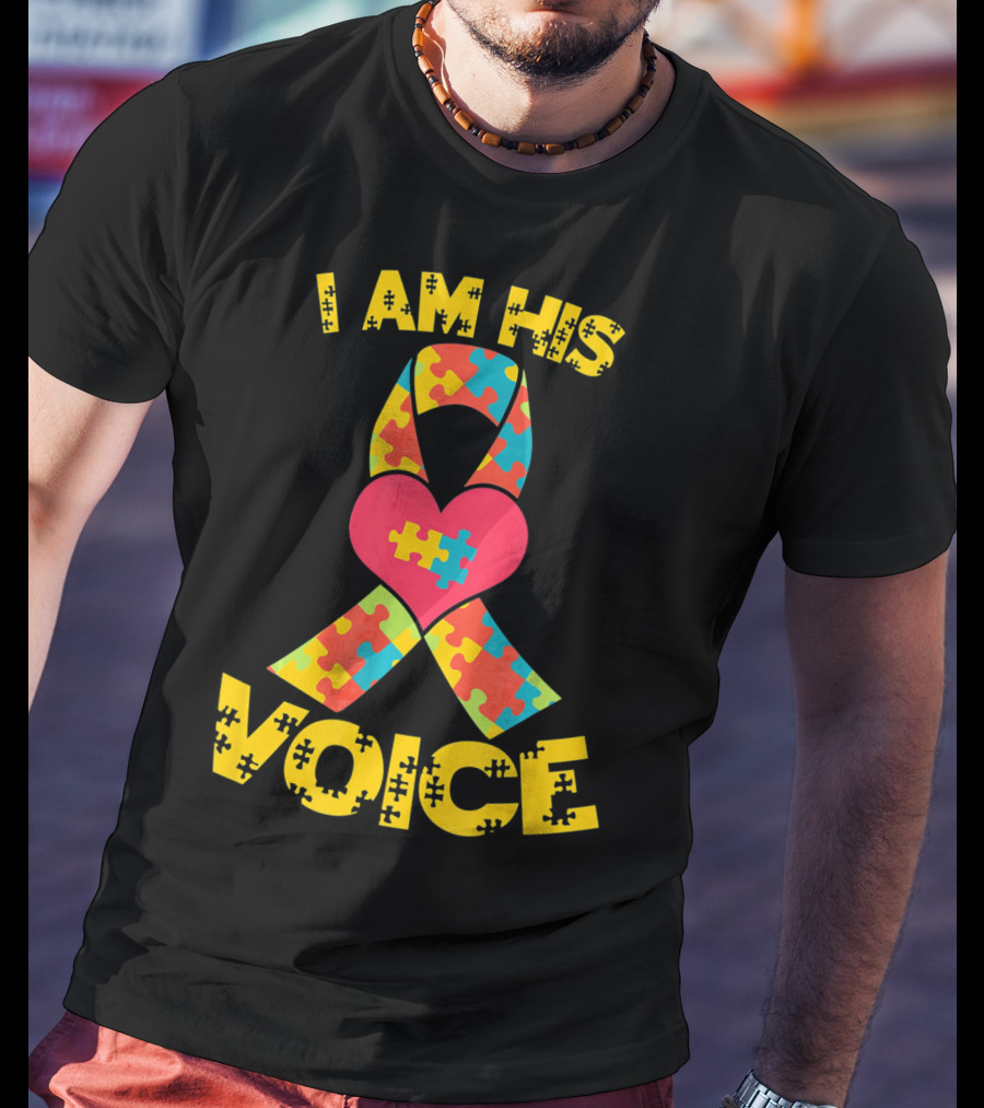 I Am His Voice Autism Awareness Puzzle Ribbon Heart T-Shirt