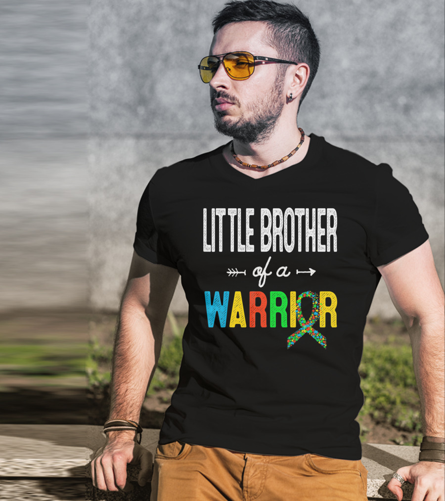 Little Brother Of A Warrior Autism Awareness Puzzle T-Shirt