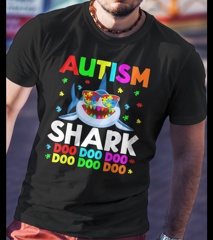 Autism Shark Doo Doo Doo Puzzle Autism Shark Sunglasses T-Shirt