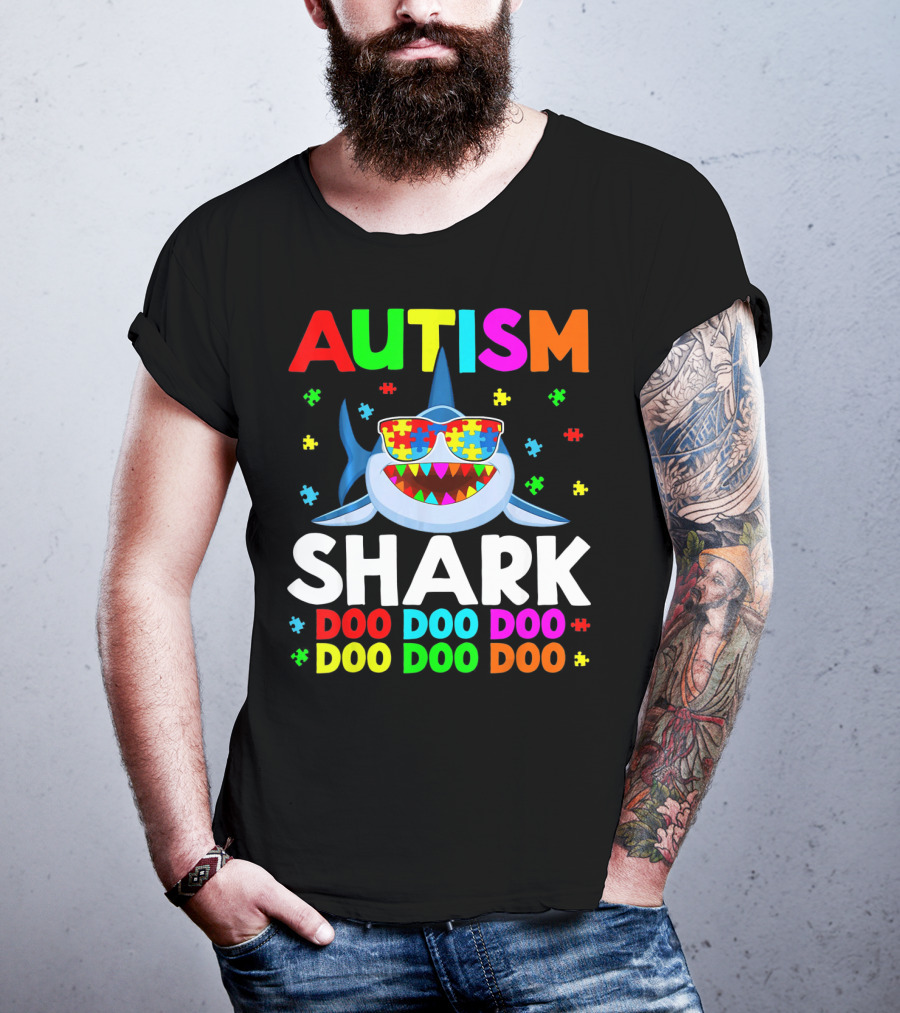 Autism Shark Doo Doo Doo Puzzle Autism Shark Sunglasses T-Shirt