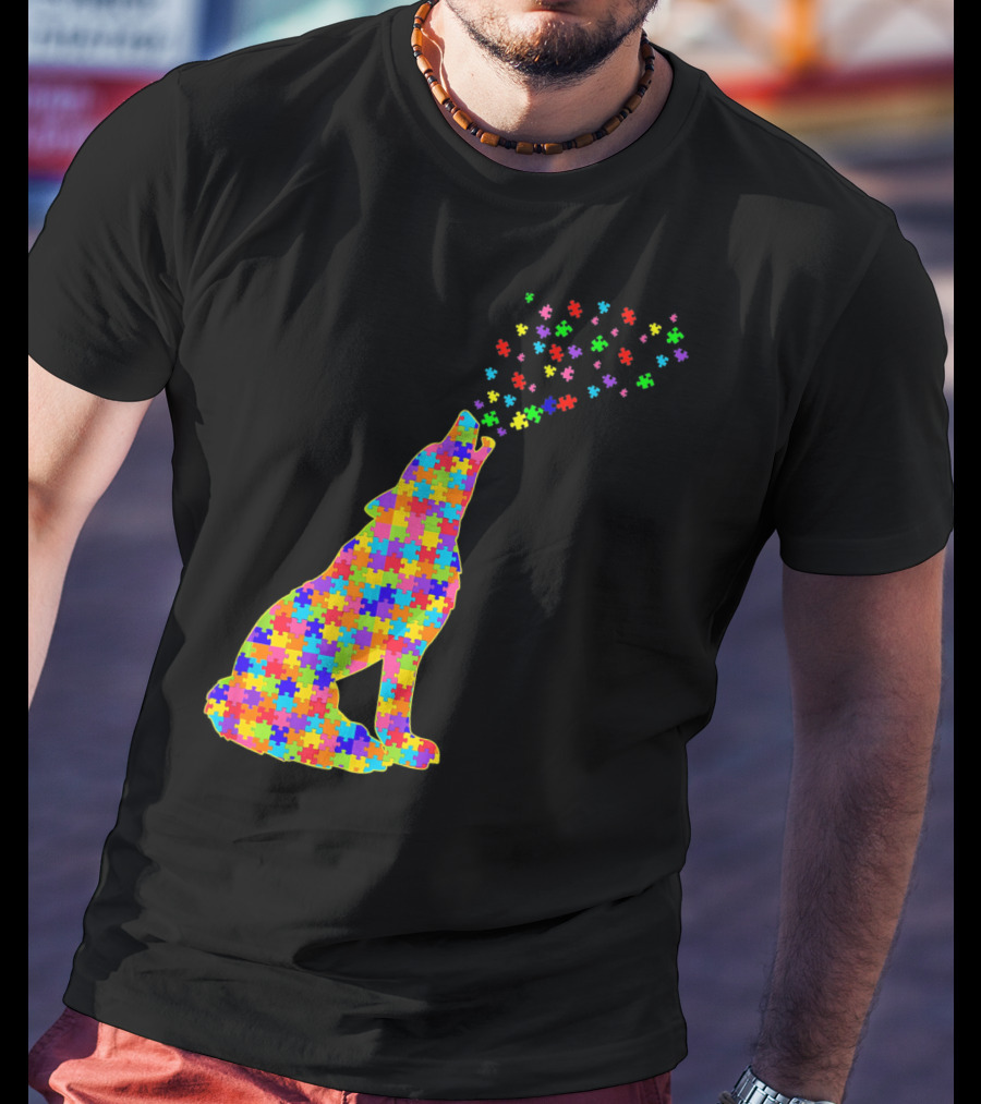 Wolf Puzzle Autism Awareness Puzzle Pieces T-Shirt