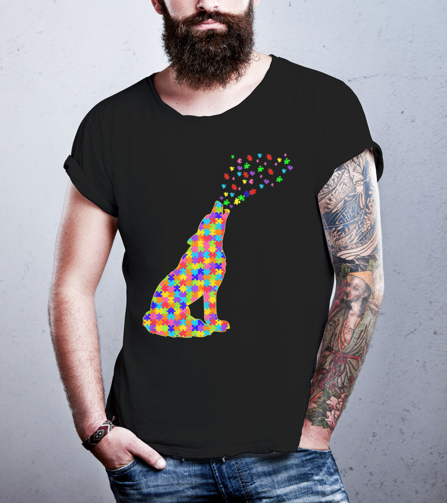 Wolf Puzzle Autism Awareness Puzzle Pieces T-Shirt