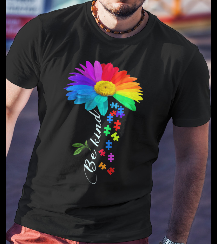 Be Kind Autism Awareness Choose Kindness Rainbow Flower Puzzle Pieces T-Shirt