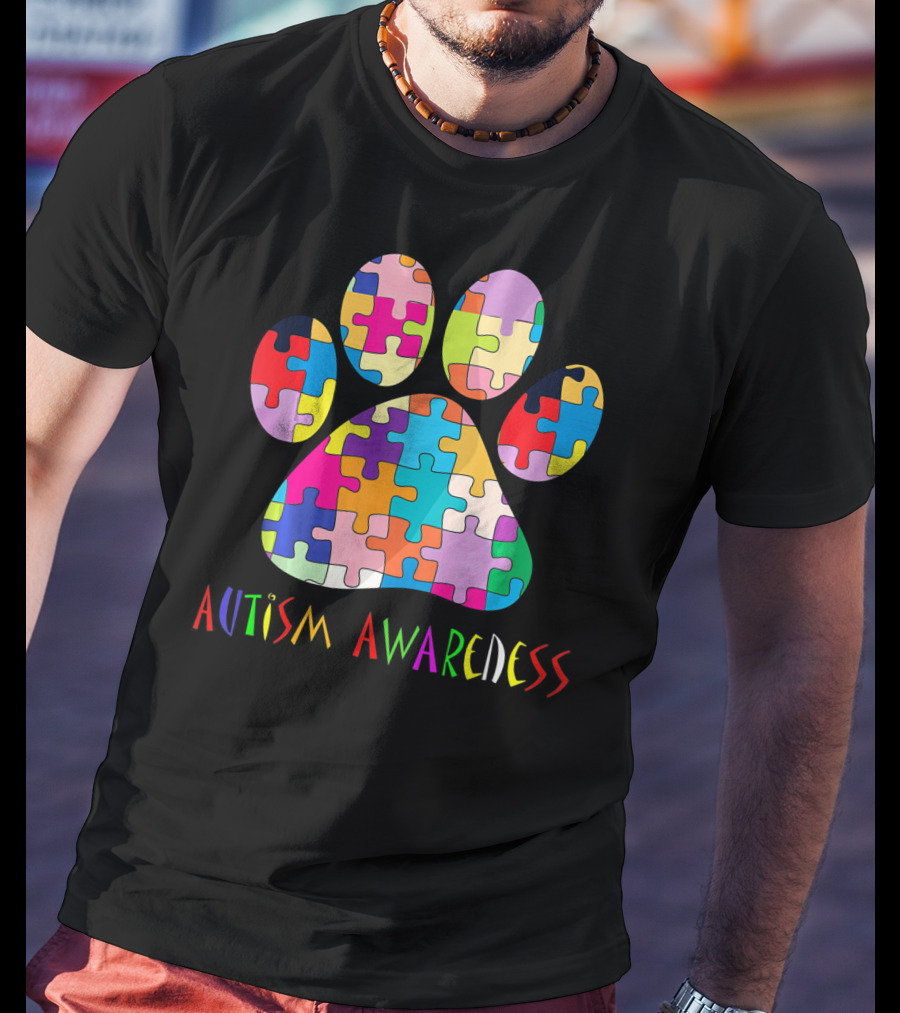 Autism Awareness Colorful Puzzle Dog Paw T-Shirt