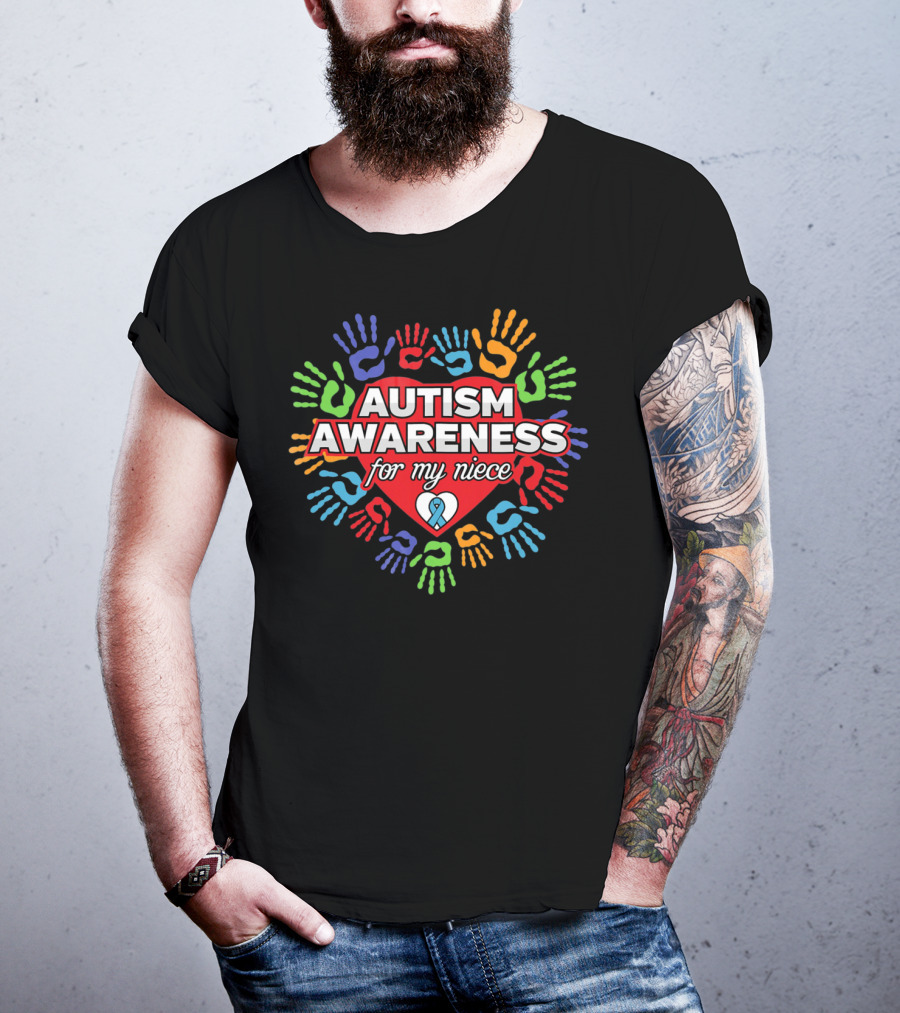Autism Awareness For My Niece Heart With Colorful Hands T-Shirt