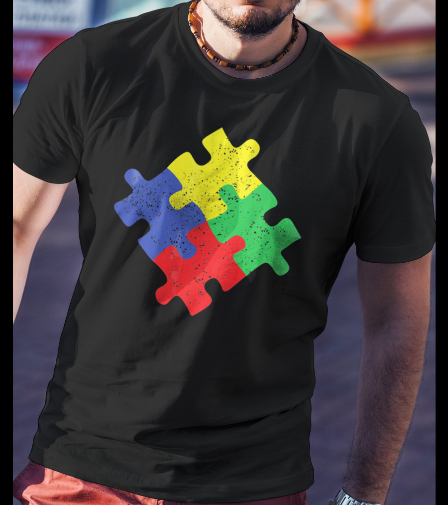 Retro Puzzle Piece Autism Awareness T-Shirt