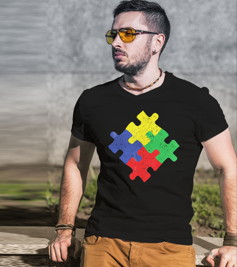 Retro Puzzle Piece Autism Awareness T-Shirt