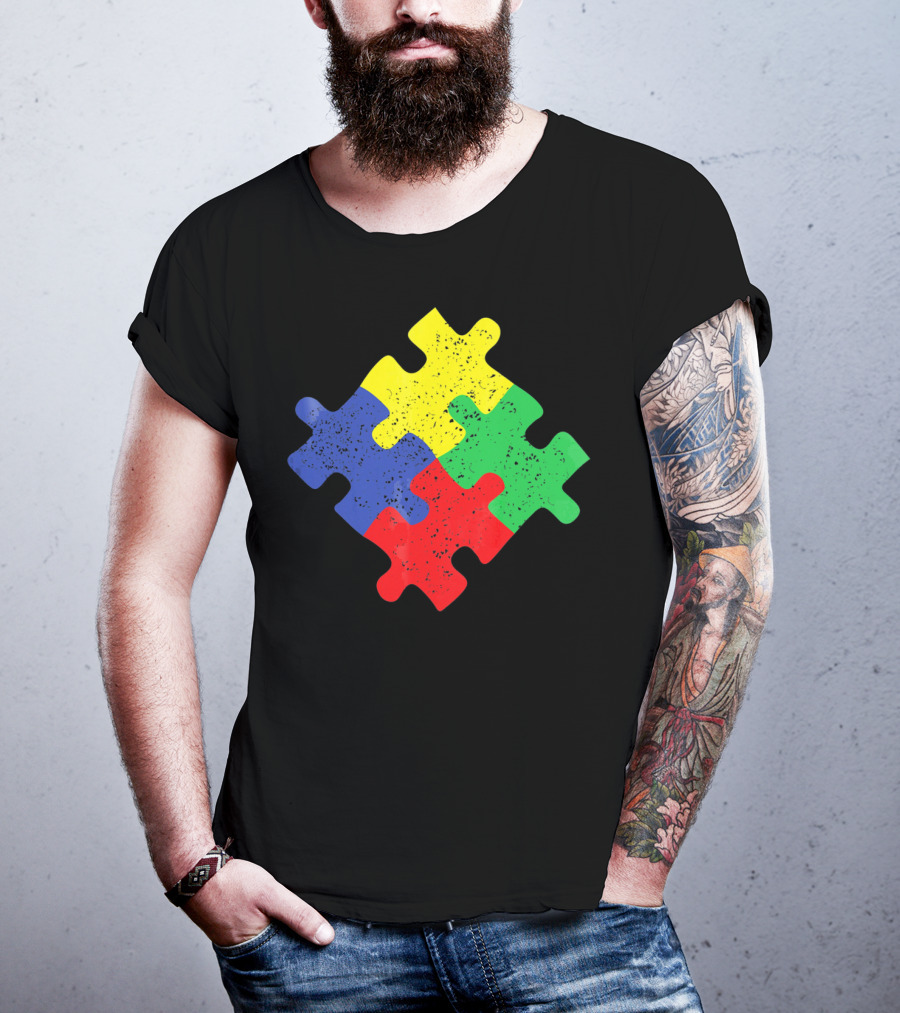 Retro Puzzle Piece Autism Awareness T-Shirt
