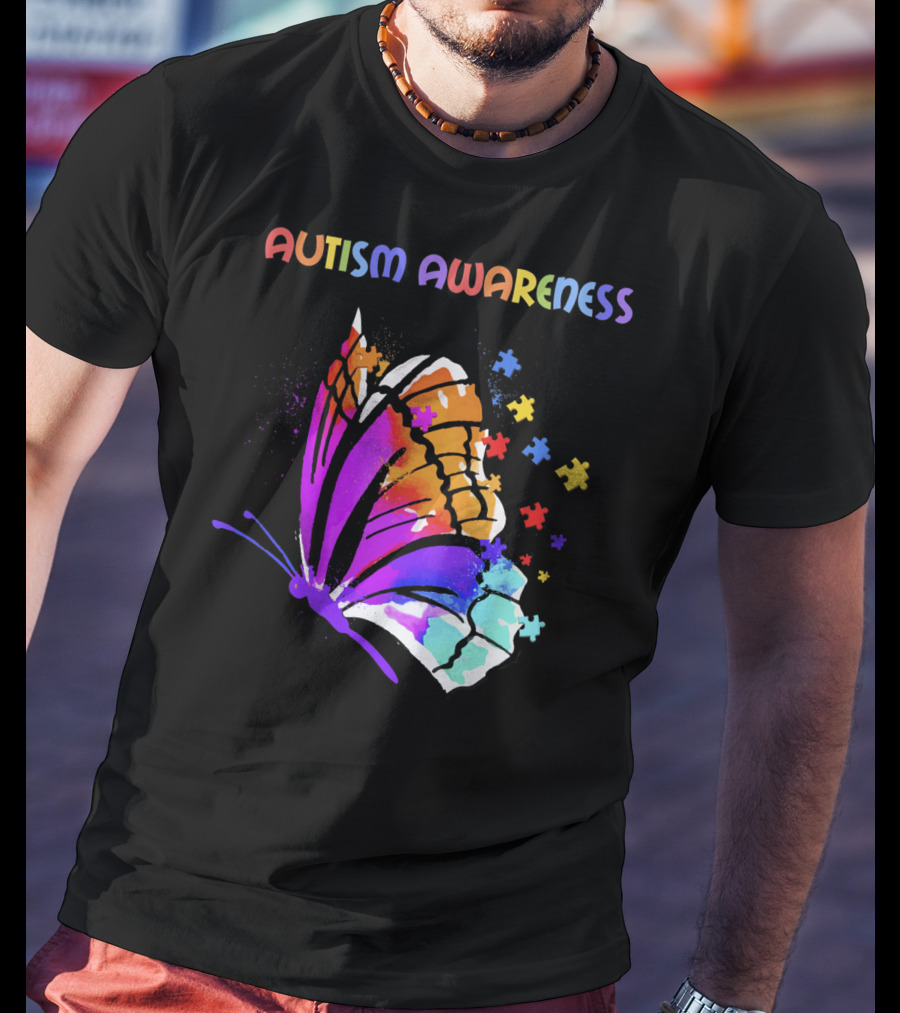 Autism Awareness Colorful Butterfly With Puzzle Pieces T-Shirt