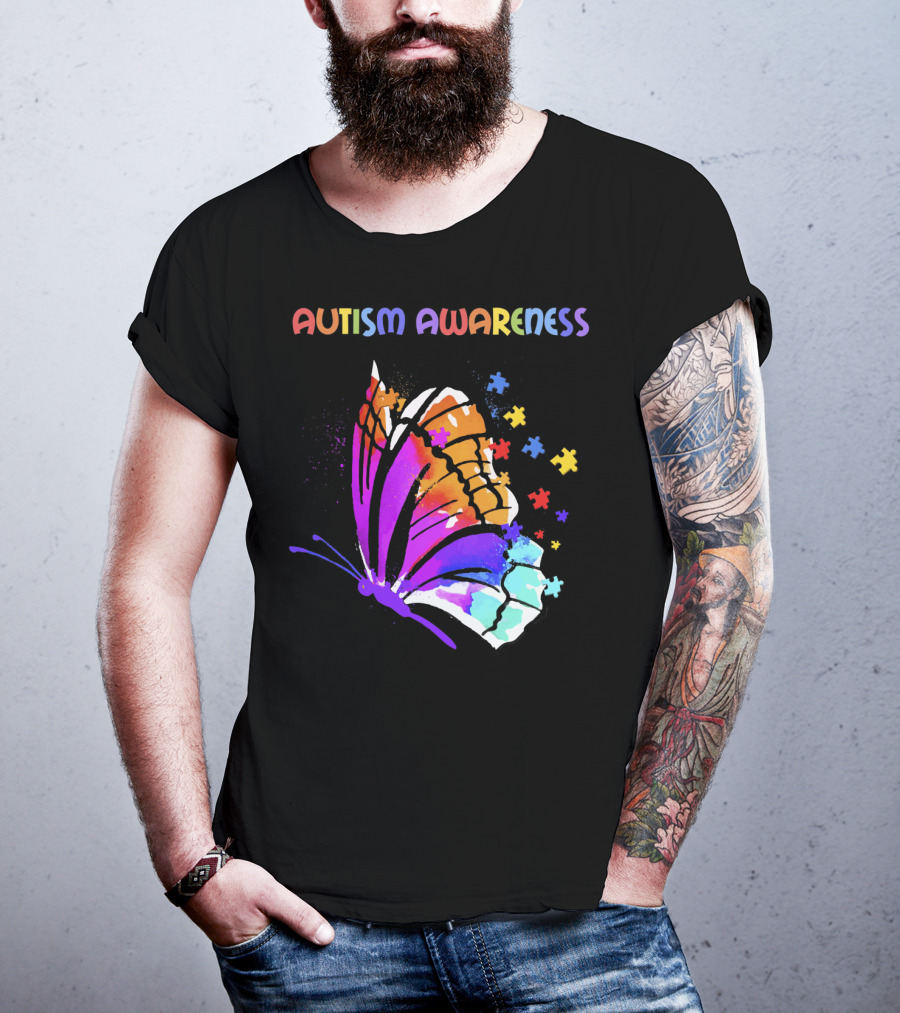 Autism Awareness Colorful Butterfly With Puzzle Pieces T-Shirt