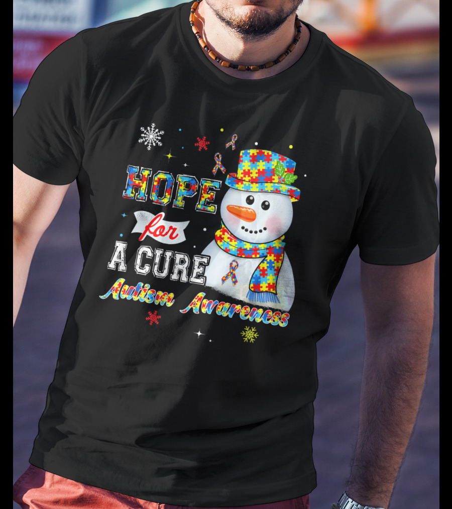 HOPE FOR A CURE Autism Awareness Snowman Puzzle T-Shirt