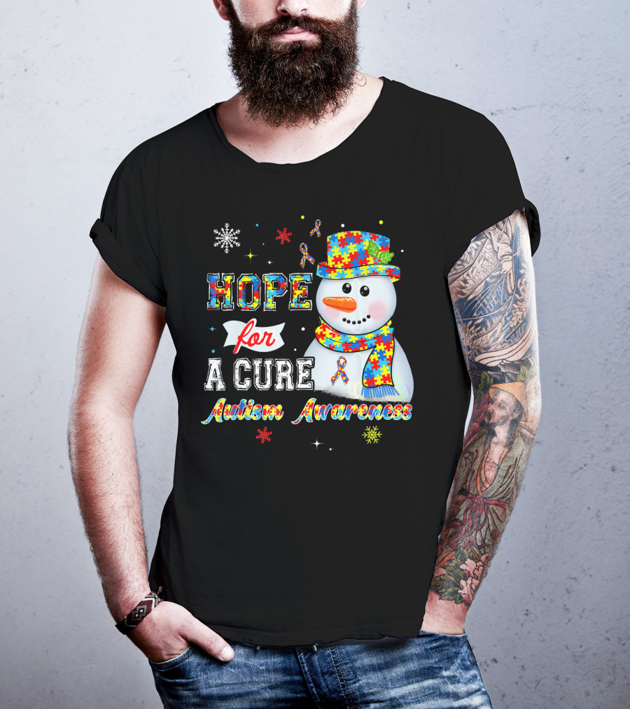 HOPE FOR A CURE Autism Awareness Snowman Puzzle T-Shirt