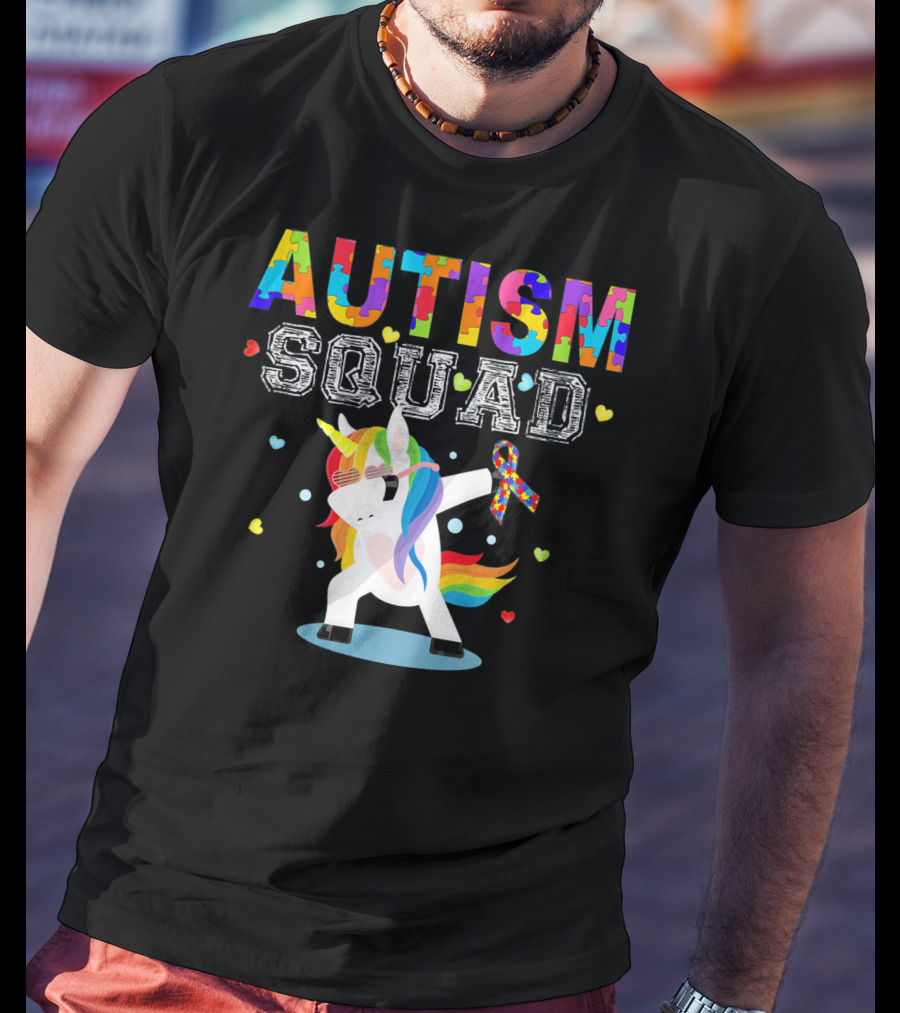 Autism Squad Unicorn Ribbon Autism Awareness T-Shirt
