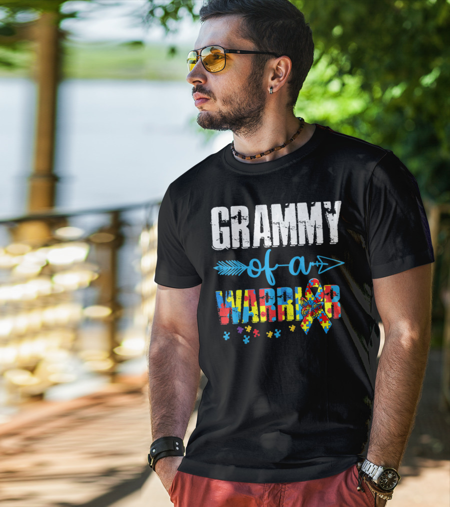 Grammy Of A Warrior Autism Awareness Puzzle Piece T-Shirt