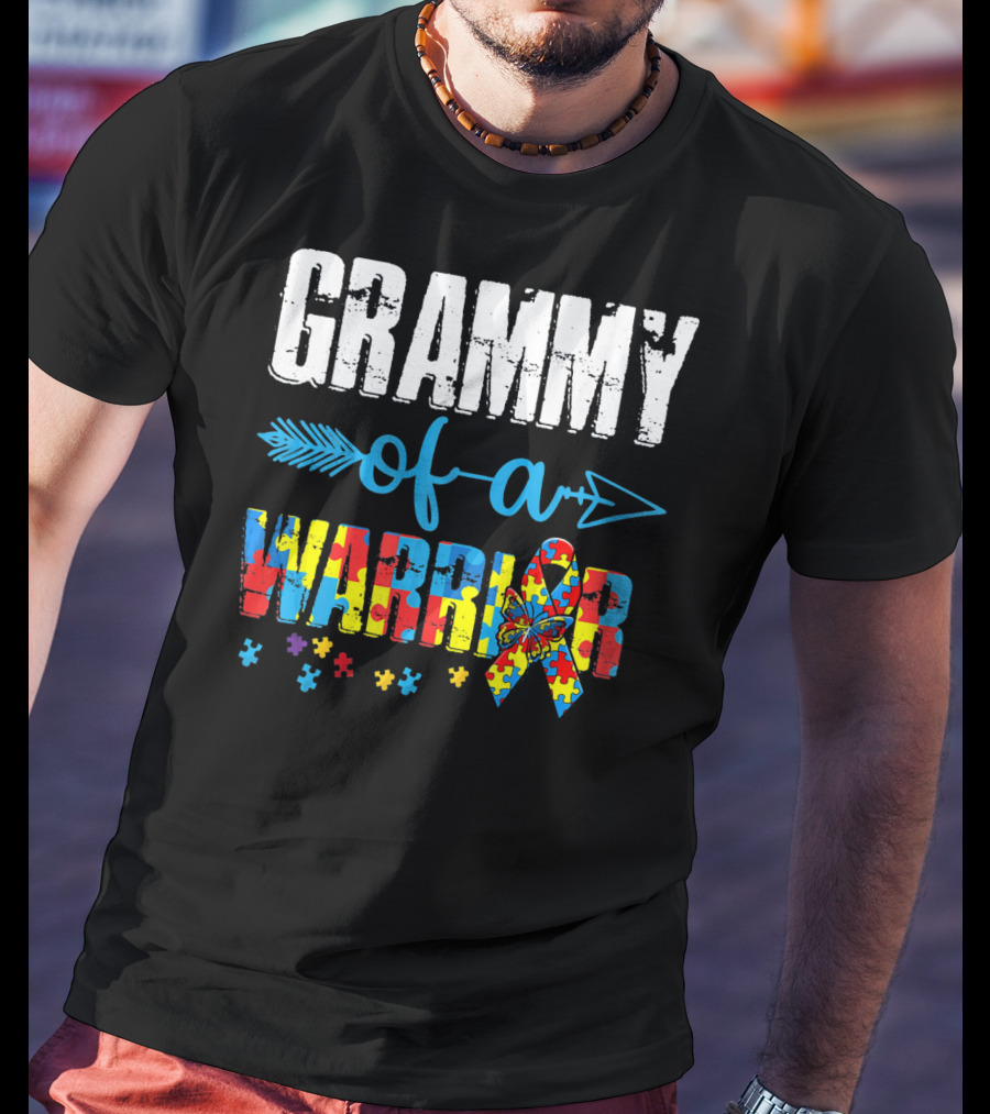 Grammy Of A Warrior Autism Awareness Puzzle Piece T-Shirt