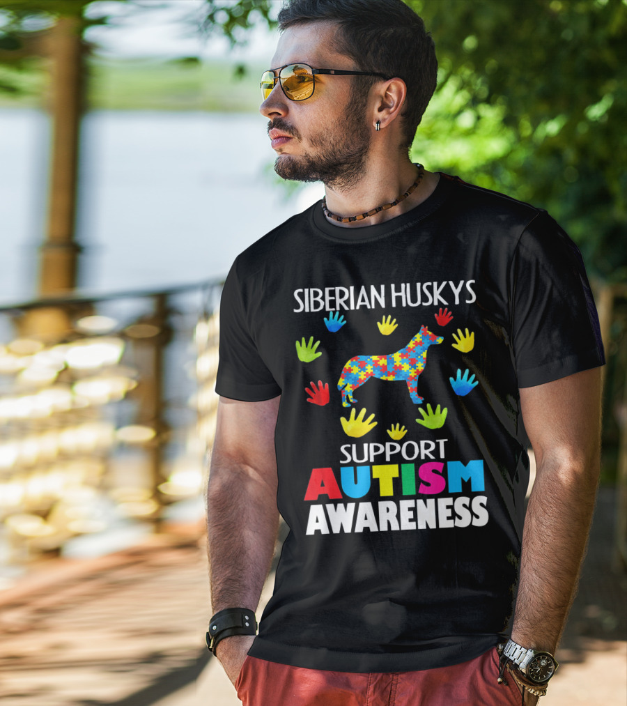 Siberian Huskys Support Autism Awareness T-Shirt