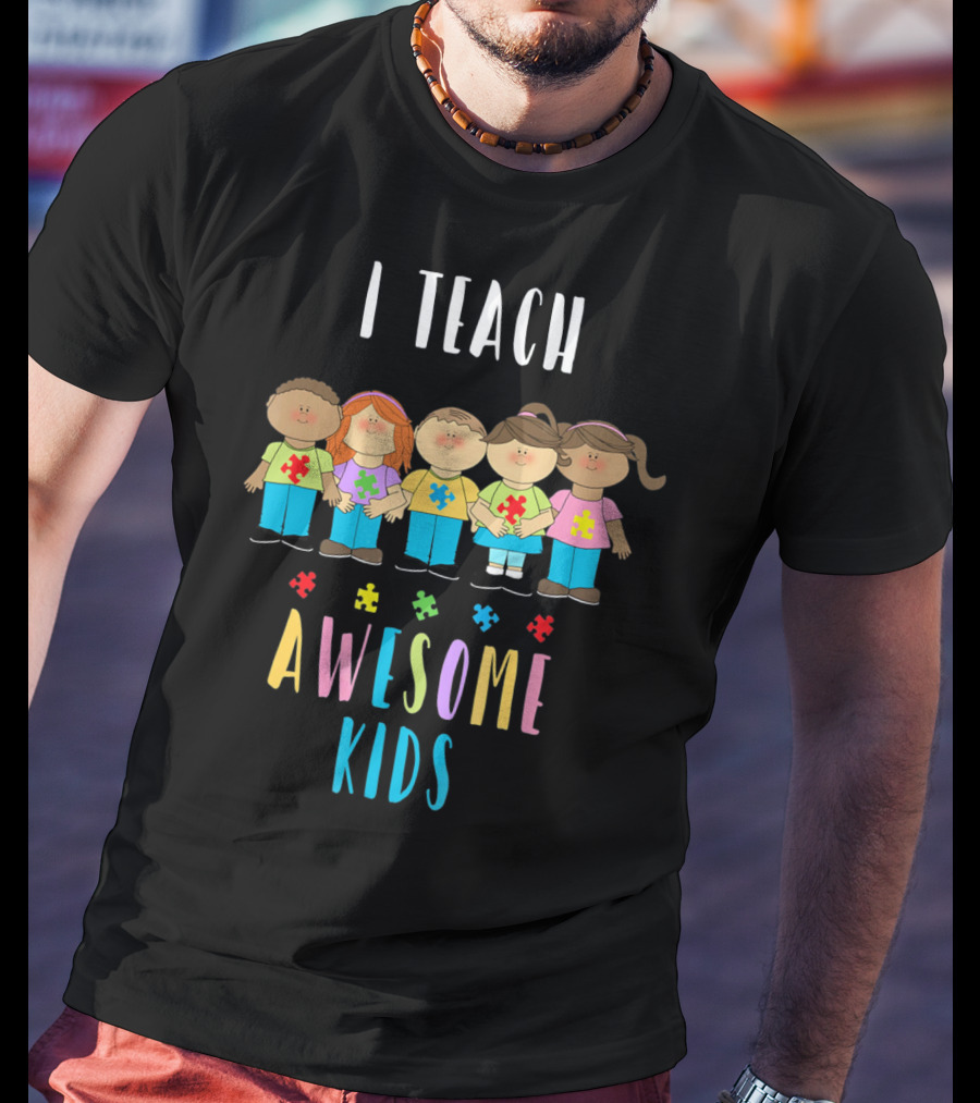 I Teach Awesome Kids Puzzle Piece Unity T-Shirt