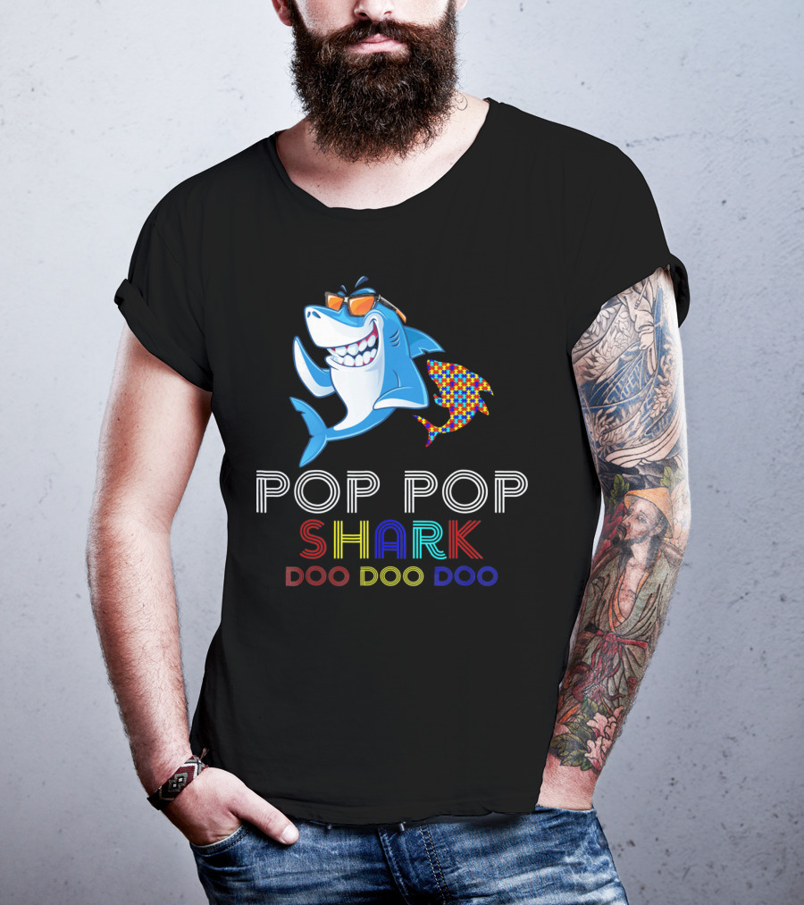 Pop Pop Shark Doo Doo Doo Autism Awareness T-Shirt