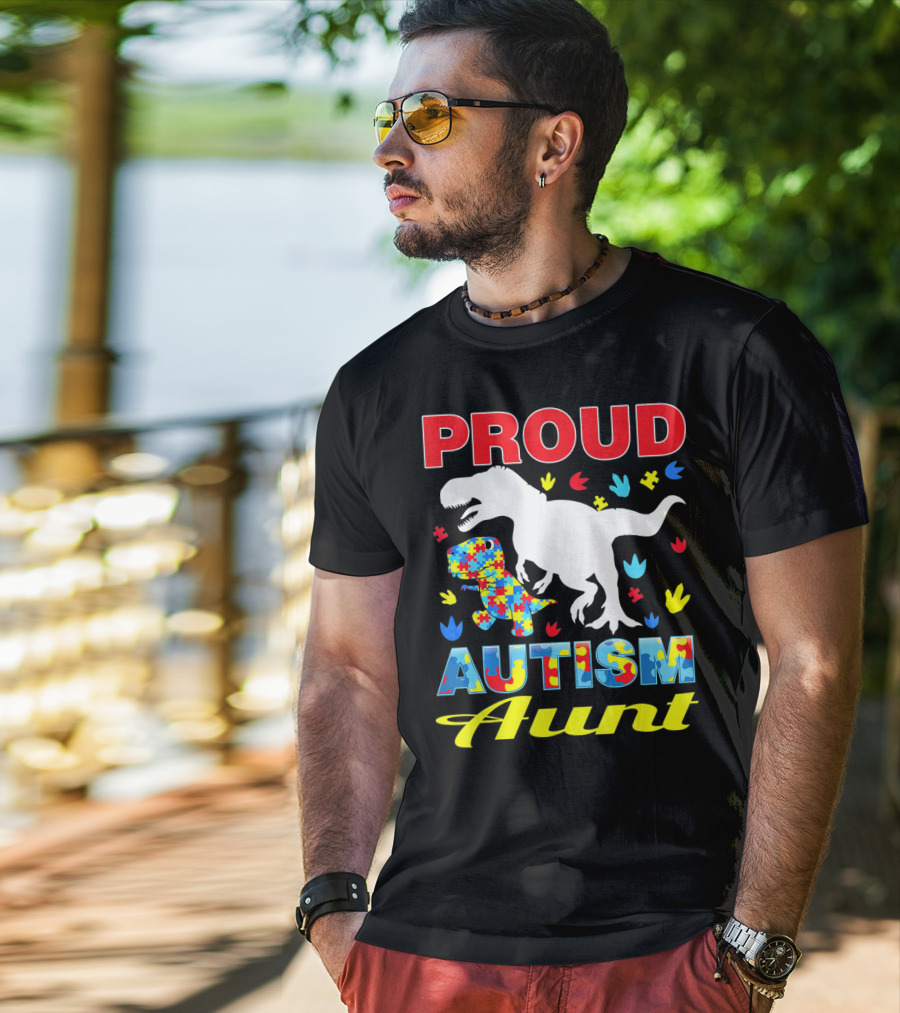 Proud Autism Aunt Dinosaur Puzzle T-Shirt