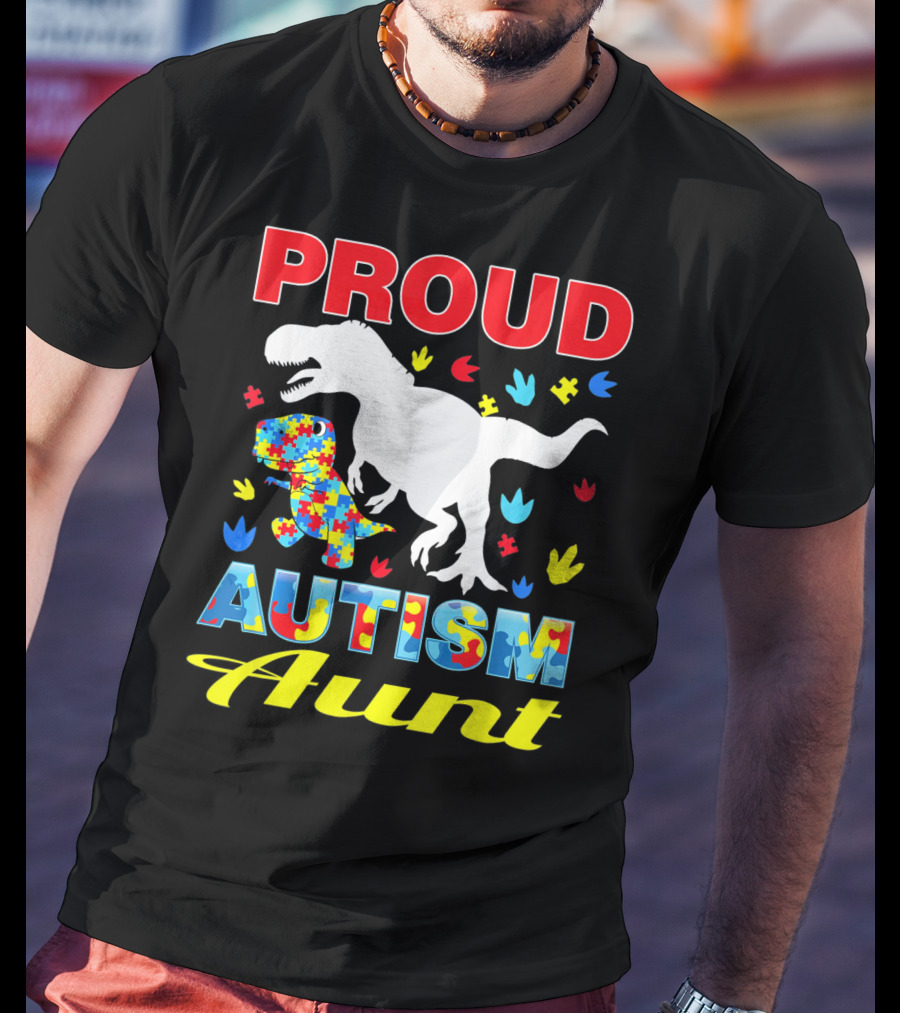 Proud Autism Aunt Dinosaur Puzzle T-Shirt